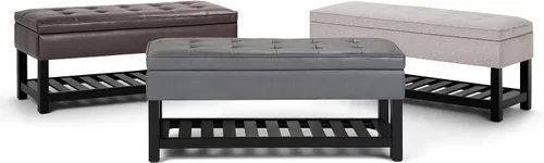 Vista 13 de SIMPLIHOME Cosmopolitan - Otomana rectangular con aspecto de lino de 44 pulgadas de ancho, color gris nube