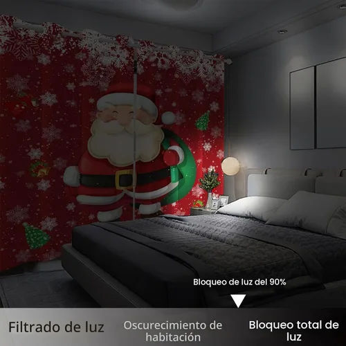 Vista 7 de AWERT Cortinas opacas de Navidad de Papá Noel para sala de estar, juego de 2 paneles de ojales plateados inoxidables, cortinas de ventana
