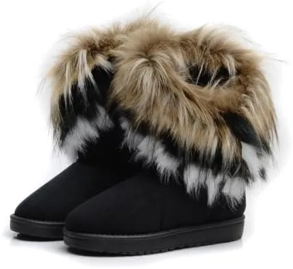 Vista 4 de Botas de invierno de piel cálida para mujer Botas de invierno elegantes para mujer, de media pantorrilla, botines de piel sintética con borla
