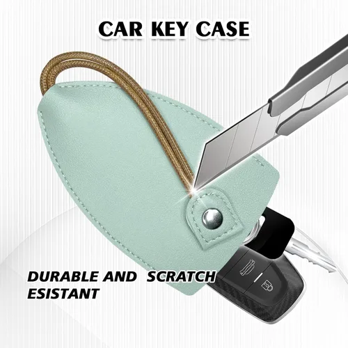 Vista 4 de 2 fundas creativas extraíbles para llaves, de cuero de gran capacidad, lindo protector para llavero con gancho de soporte (verde menta)