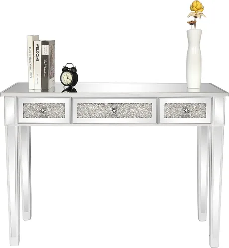 Vista 5 de Mesa consola de sofá con espejo con cajones, escritorio de maquillaje, mesa de tocador, mesa auxiliar moderna para sofá para entrada/pasillo, mesa