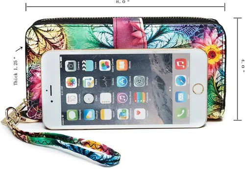 Vista 5 de LOVESHE Cartera de mujer con bloqueo RFID y cremallera alrededor de la cartera de mano para mujer