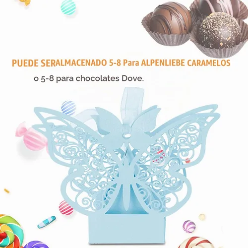 Vista 2 de Ejoyous Cajas de dulces de boda, 100 cajas de chocolate de azúcar para recuerdos de boda, caja delicada caja de regalo para bodas, cumpleaños Azul