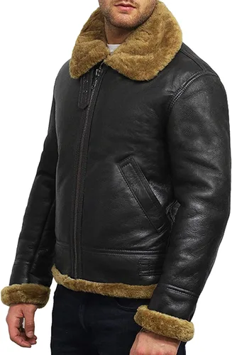 Vista 2 de BRANDSLOCK Chaqueta bomber de cuero para hombre B3 de oveja de aviador