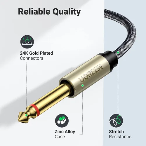 Vista 4 de Cables Ugreen: cable distribuidor en Y, enchapado en oro de 1/8 pulgadas TRS a 1/4 pulgadas TS mono para iPhone, iPod, tarjetas de sonido