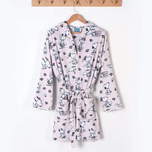 Vista 5 de Berkshire VelvetLoft Peanuts Snoopy - Bata de felpa corta con capucha para mujer, ligera y acogedora