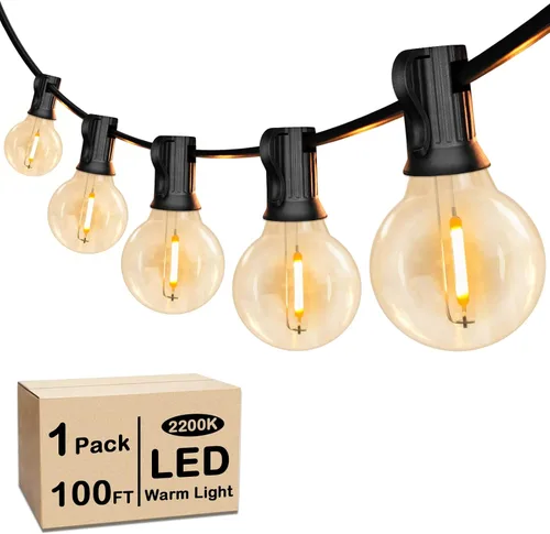 Vista 10 de Luces de Cadena LED G40 Globo de 50 Pies Blancas, Luces de Cadena Irrompibles para Patio Exterior 2200K con 50+2 Bombillas Edison Regulables, Luces