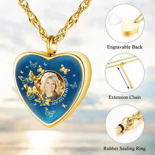 Vista 3 de XIUDA Collar de urna con foto personalizada para cenizas, collar de cenizas con foto personalizada, joyería de cremación para mujeres, collar
