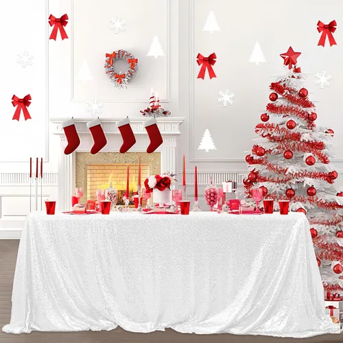 Vista 32 de Manteles redondos de lentejuelas negros para fiestas, de 121,9 cm, mantel redondo de purpurina ajustado, pequeño, lindo y dulce, para boda