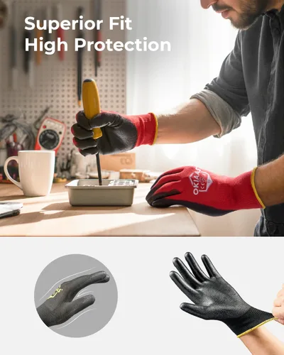 Vista 3 de OKIAAS Guantes de trabajo ultrafinos y ligeros para hombre con agarre, 12 pares, color negro, talla S