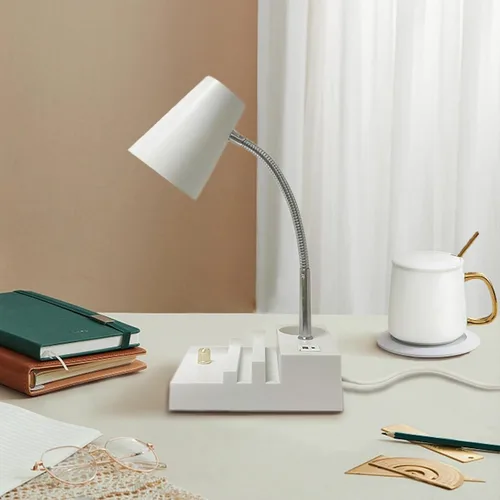 Vista 8 de LALISU Lámpara de escritorio de estudio con carga USB y luz nocturna tipo C, lámpara de mesa LED de cuello de cisne con atenuación continua, lámpara