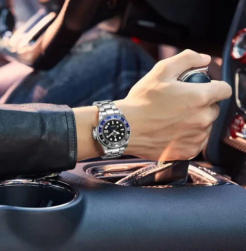 Vista 5 de Reloj automático GMT de lujo para hombre, reloj de negocios luminoso de acero inoxidable impermeable con zafiro