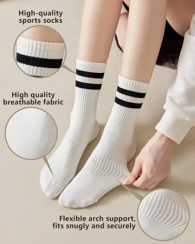 Vista 4 de Calcetines Crew para Mujer Calcetines Deportivos a Rayas para Mujeres