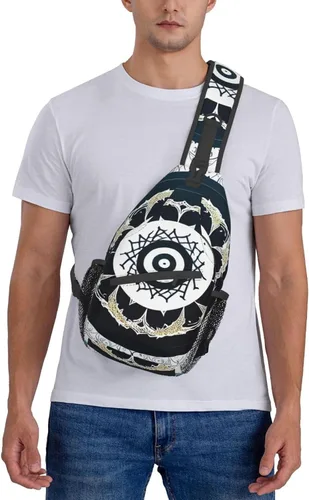 Vista 6 de Bolso redondo de tótem blanco y negro, bolsa cruzada de viaje, senderismo, mini mochila de pecho, mochila casual para el hombro para mujeres