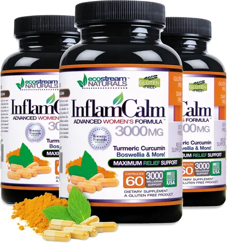 Vista 4 de Fórmula 3000 InflamCalm Advanced para mujer con cúrcuma, curcumina, enzimas y boswellia. Vegetariana, sin gluten - (el embalaje puede variar)