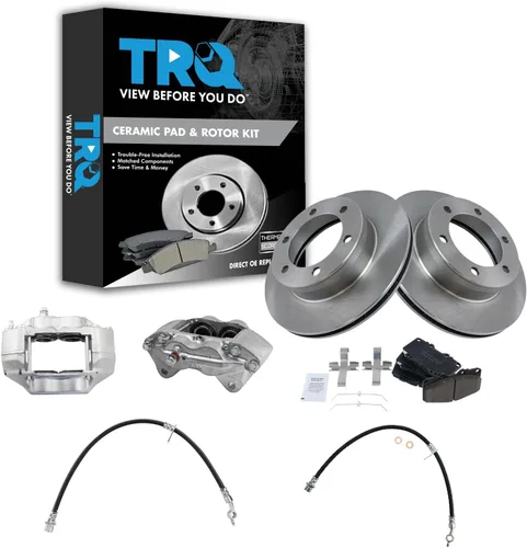 Vista 26 de TRQ Juego de pastillas de freno delanteras y rotores de cerámica, pinzas, mangueras, compatibles con Honda Odyssey 2005-2010