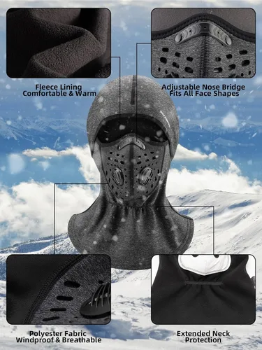 Vista 5 de ROCKBROS Máscara de esquí Pasamontañas de invierno para hombres Baclava para clima frío térmico