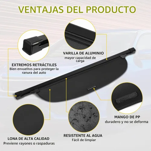 Vista 4 de AUXMART - Cubierta de carga retráctil para Honda CRV 2017 2018 2019 2020 2021 2022