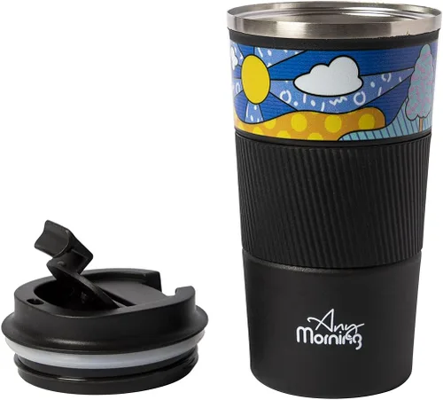 Vista 3 de Any Morning Vaso de café de acero inoxidable, 16 oz, negro