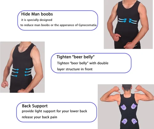 Vista 4 de Camisas de compresión para hombre, chaleco moldeador de cuerpo adelgazante para hombre, camisetas sin mangas para abdominales, fajas para hombres