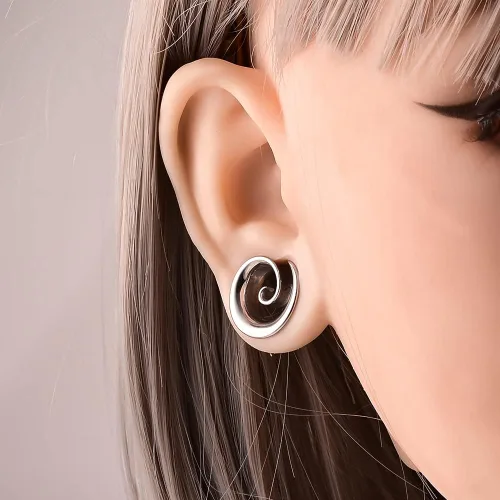 Vista 3 de 2 unidades de dilatadores de oreja en espiral de acero inoxidable 316 hipoalergénicos, dilatadores expansores, piercings corporales, 0.00 oz-1