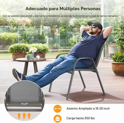 Vista 5 de ONBRILL Juego de 4 sillas de patio, sillas de comedor apilables para Gris