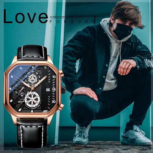 Vista 5 de Avaner Relojes de pulsera para hombre, reloj de cuarzo analógico cuadrado de cuero con calendario