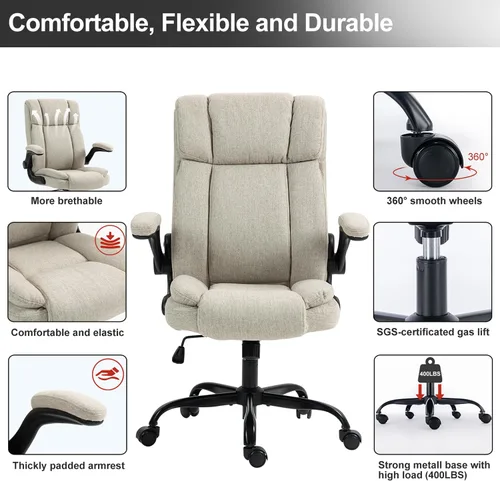 Vista 6 de Silla de oficina con respaldo alto, ergonómica, ejecutiva, silla de escritorio para computadora, cómoda tela, acolchada, sillas de escritorio