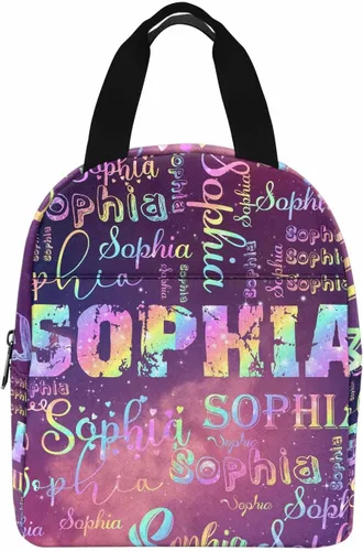Vista 17 de InterestPrint Bolsa de almuerzo con nombre personalizado para hombres y mujeres, color rosa, blanco y negro, con lunares personalizados, enfriador