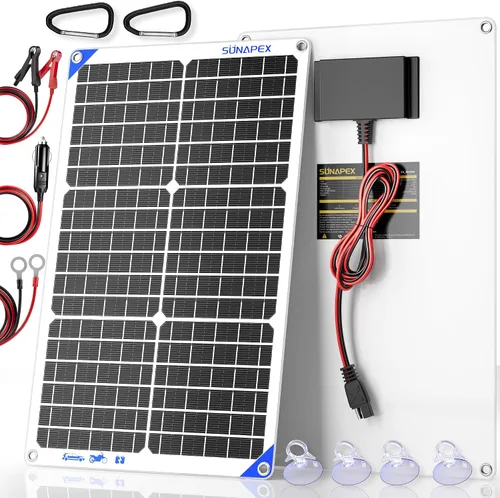 Vista 16 de SUNAPEX Cargador de batería solar de 5 vatios para coche, 12 voltios, impermeable, alimentado por energía solar, cargador y mantenedor, cargador