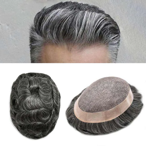Vista 42 de LOVIN - Sistema de cabello humano para hombres, postizo fino de encaje mono para hombre, prótesis masculina de piel de polietileno alrededor