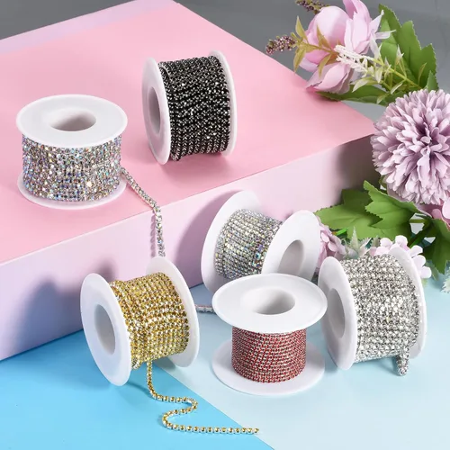 Vista 4 de uxcell 6 rollos de 33 yardas de 0.118 pulgadas (0.118 in) con diamantes de imitación de cristal para coser en cadena de diamantes de imitación