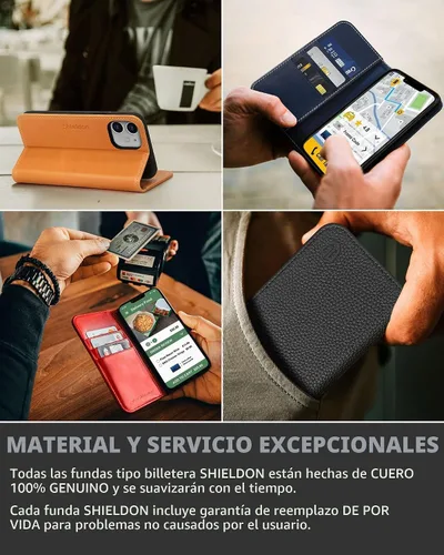 Vista 9 de SHIELDON Funda para iPhone 12/12 Pro 5G, Funda Tipo Billetera de Piel Auténtica con Bloqueo RFID Magnético, Soporte para Tarjetas de Crédito Negro