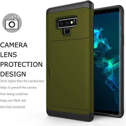 Vista 4 de Funda para Galaxy Note 9, resistente, a prueba de golpes, de goma, híbrida, resistente, con ranura para tarjeta de crédito de identificación