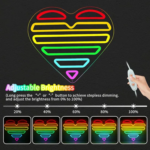 Vista 6 de ENUOLI Letrero de neón de corazón acrílico, letreros de neón de corazón arcoíris para decoración de pared, lámpara de decoraciones regulable