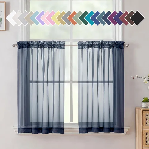 Vista 194 de Aiyufeng 2 paneles de cenefa transparente negra de 14 pulgadas de largo, cortinas cortas negras transparentes para dormitorio, cortinas de cocina