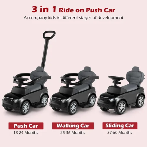 Vista 3 de INFANS - Auto de empuje con licencia para niños pequeños, 3 en 1, deslizante, con asa de empuje, bocina, música, almacenamiento debajo, juguetes