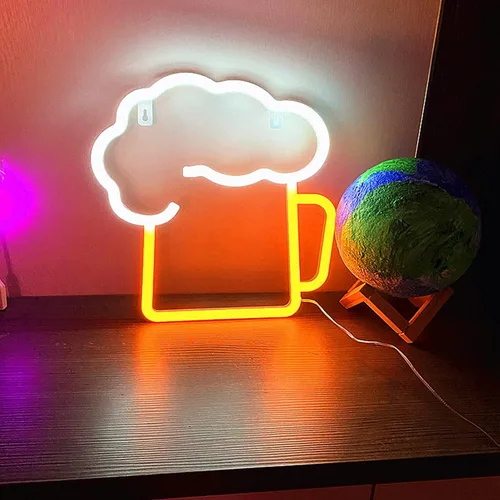 Vista 8 de Letreros de neón de cerveza LED para decoración de bar de cerveza blanca amarilla y blanca, luces de neón para bar, playa, tienda, Navidad, fiesta