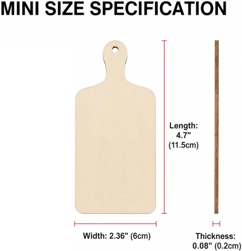 Vista 4 de Operitacx Mini bandeja de madera para cortar de 4.72 x 2.36 pulgadas, tabla de cortar de madera en blanco para pintar servir queso fruta aperitivos