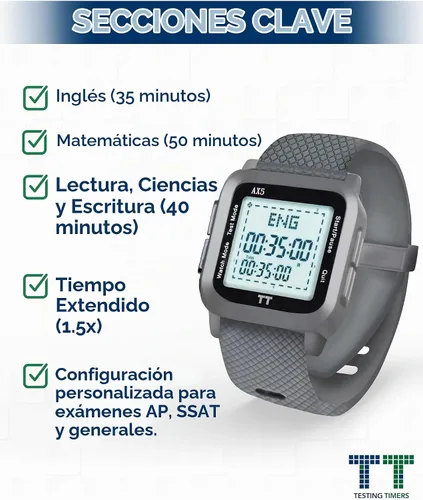Vista 7 de Reloj silencioso aprobado por ACT para preparación de pruebas (estándar y extendido)