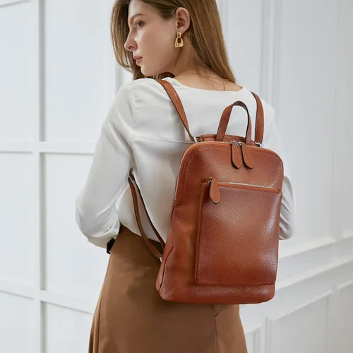 Vista 2 de Heshe Mochila de piel vintage casual para mujer para damas y niñas