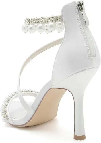 Vista 3 de Zapatos de novia para mujer, con puntera abierta, tacón alto, correa en el tobillo, zapatos de vestir, informales, formales, para bodas, fiestas
