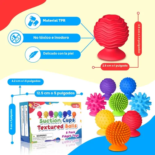 Vista 4 de Juguetes sensoriales para niños y adultos: juguetes con ventosa texturizada para autismo - Sensorial blandito para baño en el aula - Juego de 8