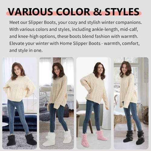 Vista 5 de Botas Home Slipper para mujer, suaves de forro polar, calientes, para interior de casa