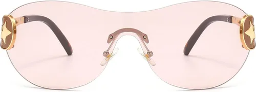 Vista 2 de YAMEIZE Gafas de sol envolventes Y2K de gran tamaño, con escudo futurista ovalado, sin marco, de metal, para mujeres y hombres
