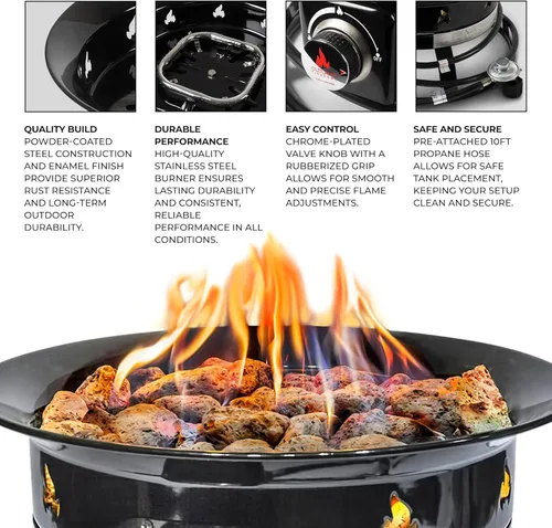 Vista 5 de Outland Living - Chimenea de propano portátil de 19 pulgadas, 58,000 BTU de gas sin humo Perfecta para camping, patio, jardín, tailgating