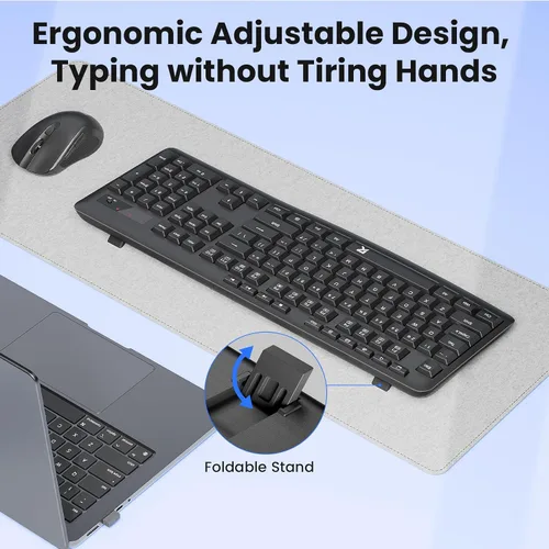 Vista 8 de Redragon Combo de teclado y mouse inalámbricos, teclado ergonómico de computadora de tamaño completo de 2.4 G con mouse inalámbrico ajustable DPI