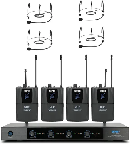 Vista 9 de SGPRO SG-400F Sistema de micrófono inalámbrico de frecuencia fija de 4 canales Alcance de 250 pies, micrófonos y receptor de metal, micrófonos