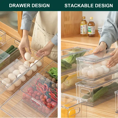 Vista 4 de LALASTAR Paquete de 2 organizadores de refrigerador con cajón extraíble, organizador apilable para congelador, organización y almacenamiento
