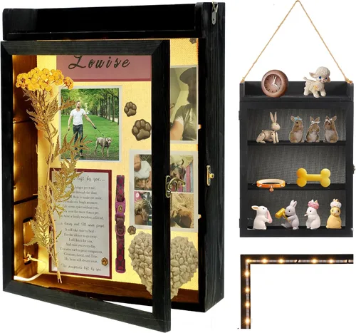 Vista 9 de Marco de caja de sombra de 11 x 16 con luz, vitrina conmemorativa con estantes, cajón y ranura para recuerdos, caja grande de sombra profunda